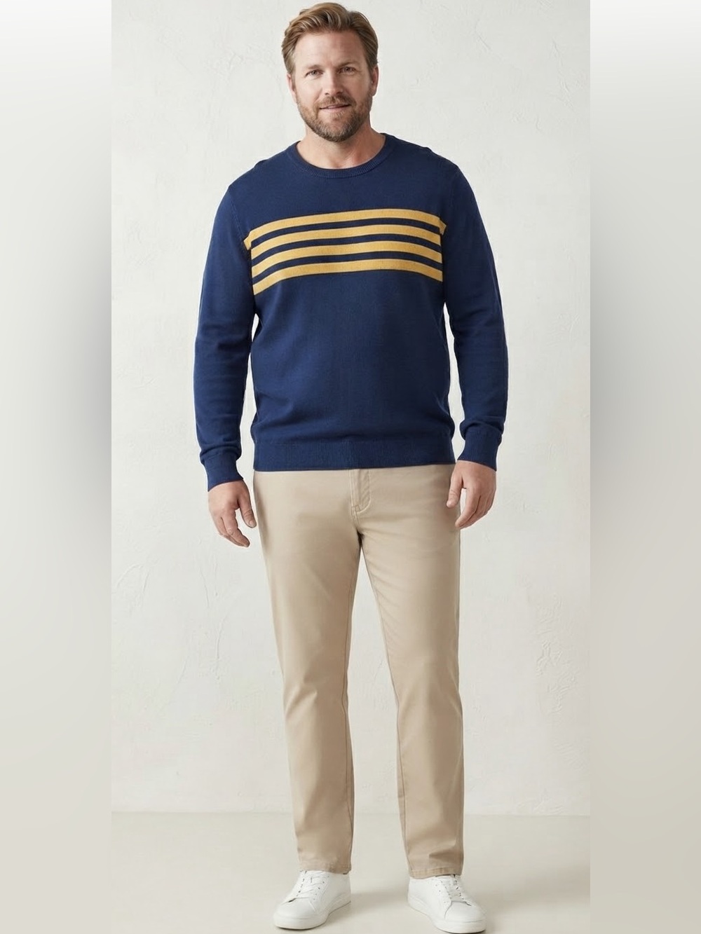 IZOD Men’s Crewneck Sweater Blue Yellow Stripe Pullover Long Sleeve Men’s Sz XXL